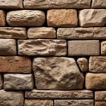 **Elegant stone facade:** Close-up of natural stone building materials in warm, earthy tones. Professional lighting, showcasing texture and detail. Focus on conveying a sense of luxury and quality.