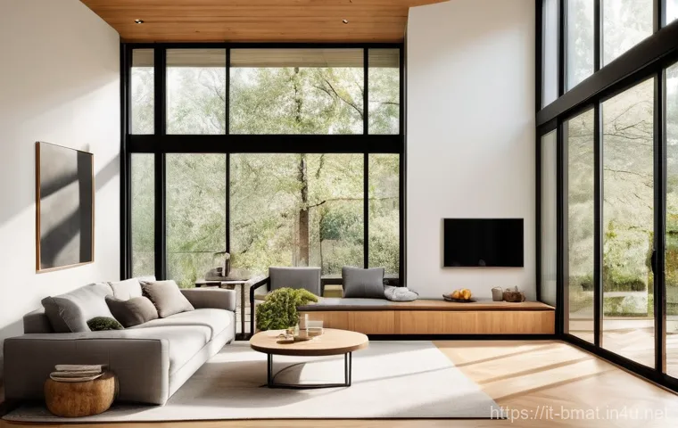 건축자재 마케팅과 에너지 효율성 - **Prompt: A serene and inviting contemporary Italian living room in a sustainably built home. A youn...