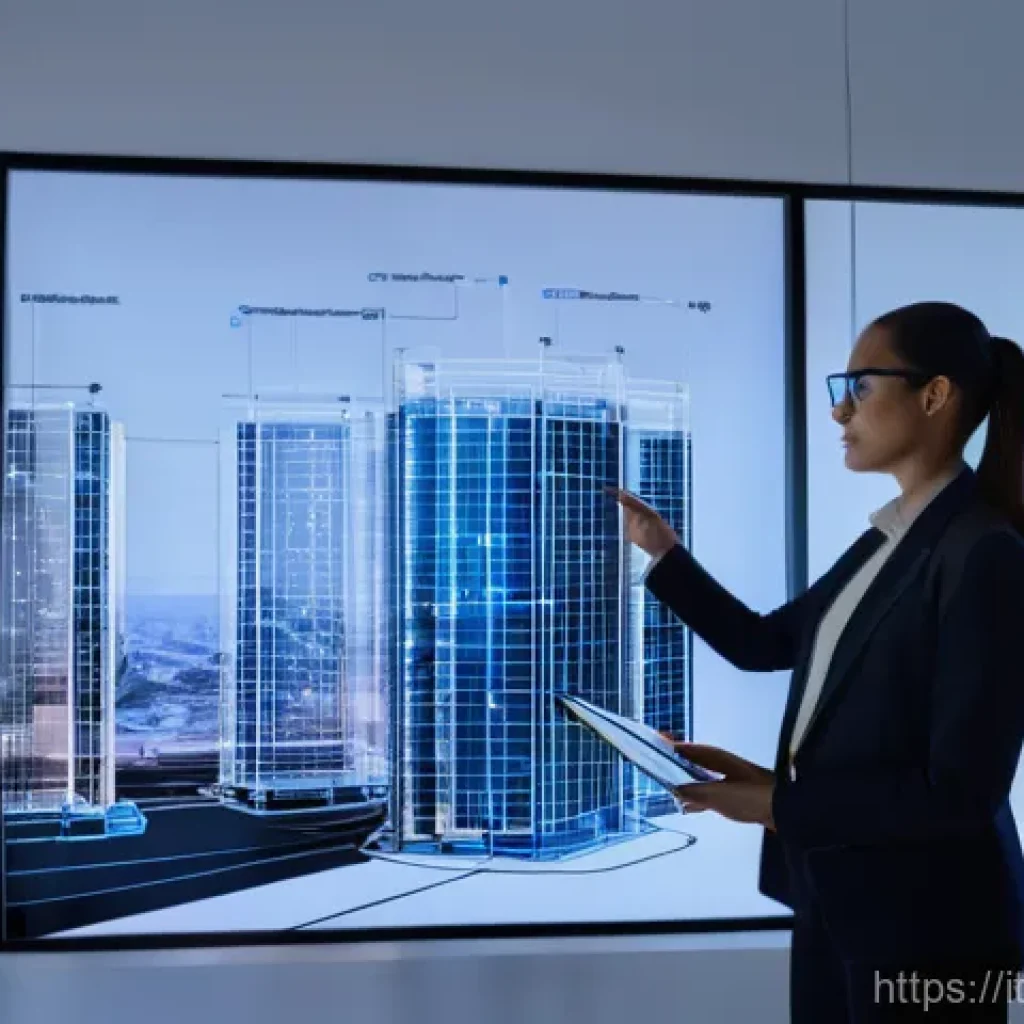 건축자재 마케팅에서 데이터 분석 활용 - **Prompt:** A dynamic, high-tech architectural office environment where a diverse team of constructi...