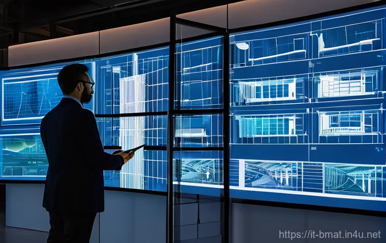 건축자재 마케팅에서 데이터 분석 활용 - **Prompt:** A dynamic, high-tech architectural office environment where a diverse team of constructi...