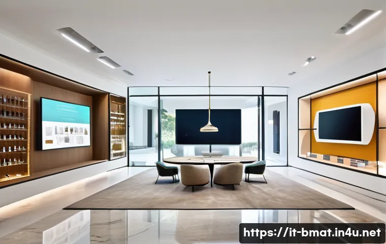 건축자재 수출 마케팅 전략 - **Prompt: "A sleek, expansive digital showroom for 'Made in Italy' construction materials. The scene...
