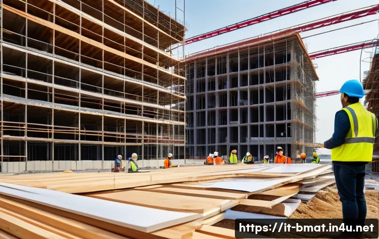 건축자재 마케팅에서의 리드 제너레이션 - A professional construction site scene in Italy during daytime, showing diverse workers including ar...