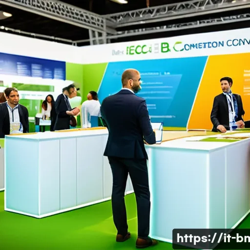 건축자재 마케팅 이직 성공 팁 - A professional B2B marketing conference scene focused on sustainable construction materials, showing...