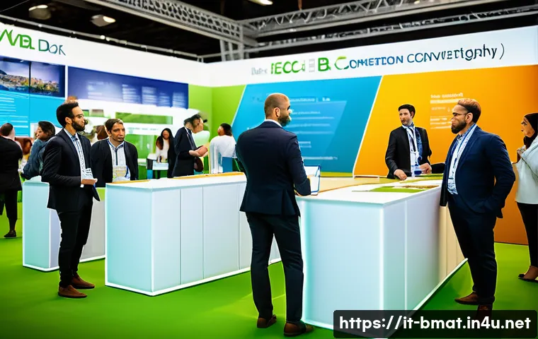 건축자재 마케팅 이직 성공 팁 - A professional B2B marketing conference scene focused on sustainable construction materials, showing...