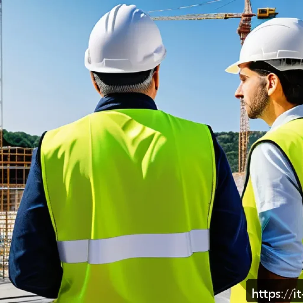 건축자재 전문 자격증 종류 - A professional construction site scene in Italy featuring diverse workers wearing safety helmets and...