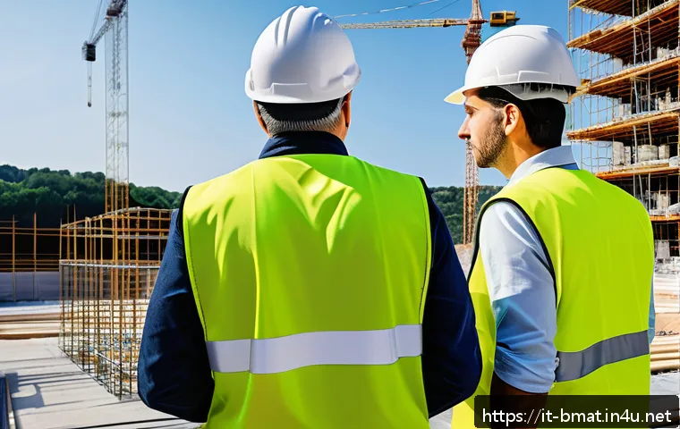 건축자재 전문 자격증 종류 - A professional construction site scene in Italy featuring diverse workers wearing safety helmets and...