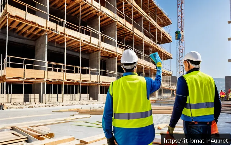 건축자재 관련 뉴스레터 제작 방법 - A modern construction site in Italy featuring diverse professionals such as architects, engineers, a...